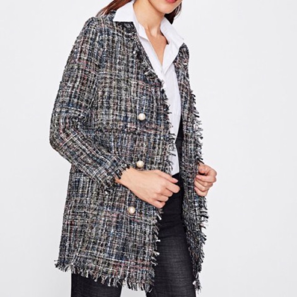 Zara tweed jacket with accent pearl